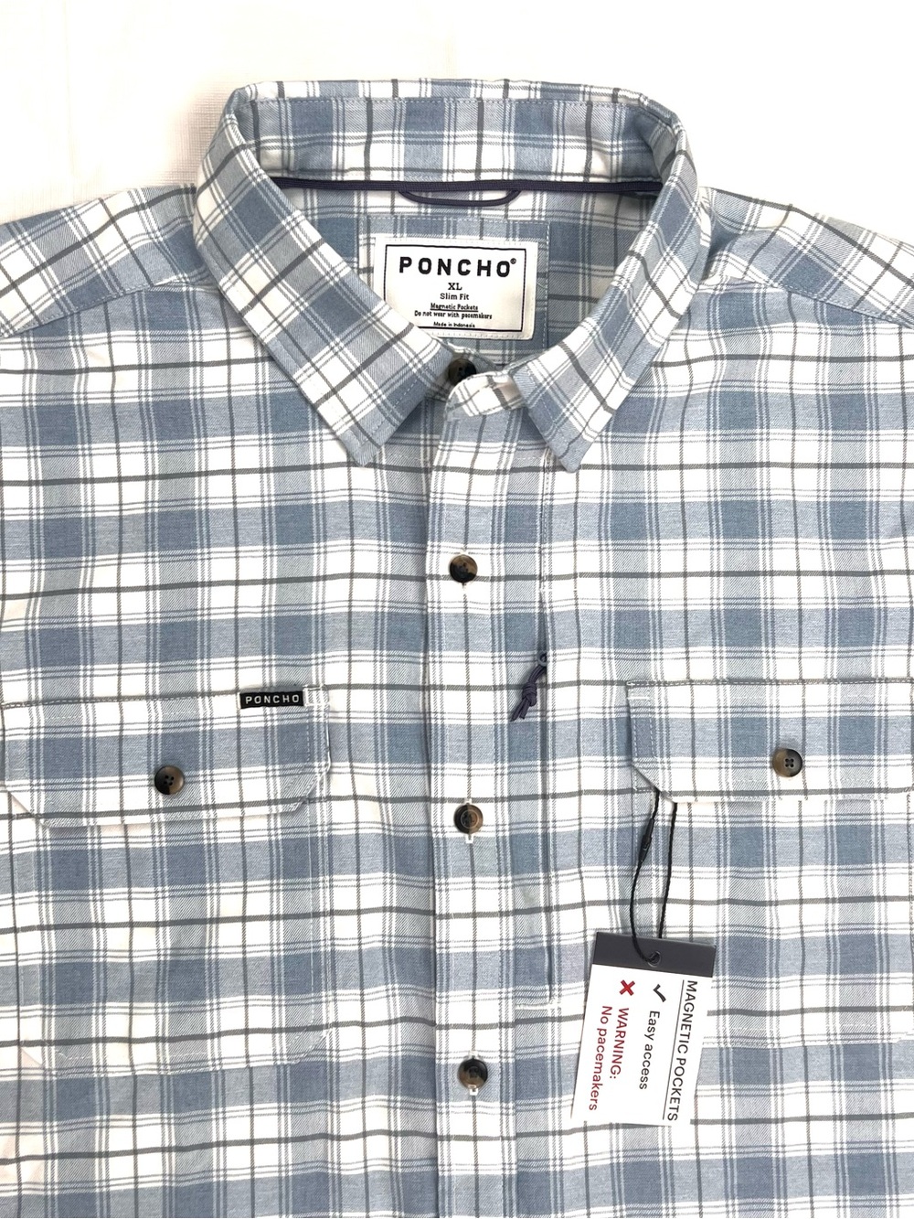 Poncho Men's Size XL Slim Fit Flannel Shirt Magnetic Pockets Outdoor Fishing NEW